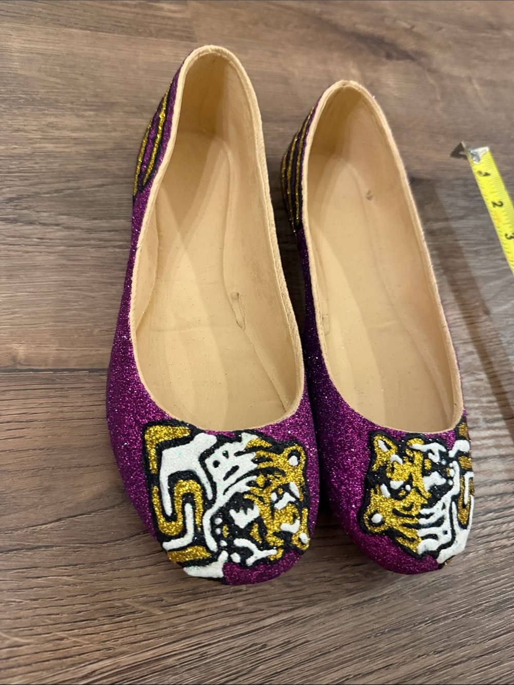 Purple Glitter Custom LSU Tiger Women’s Ballet Flats Size 7